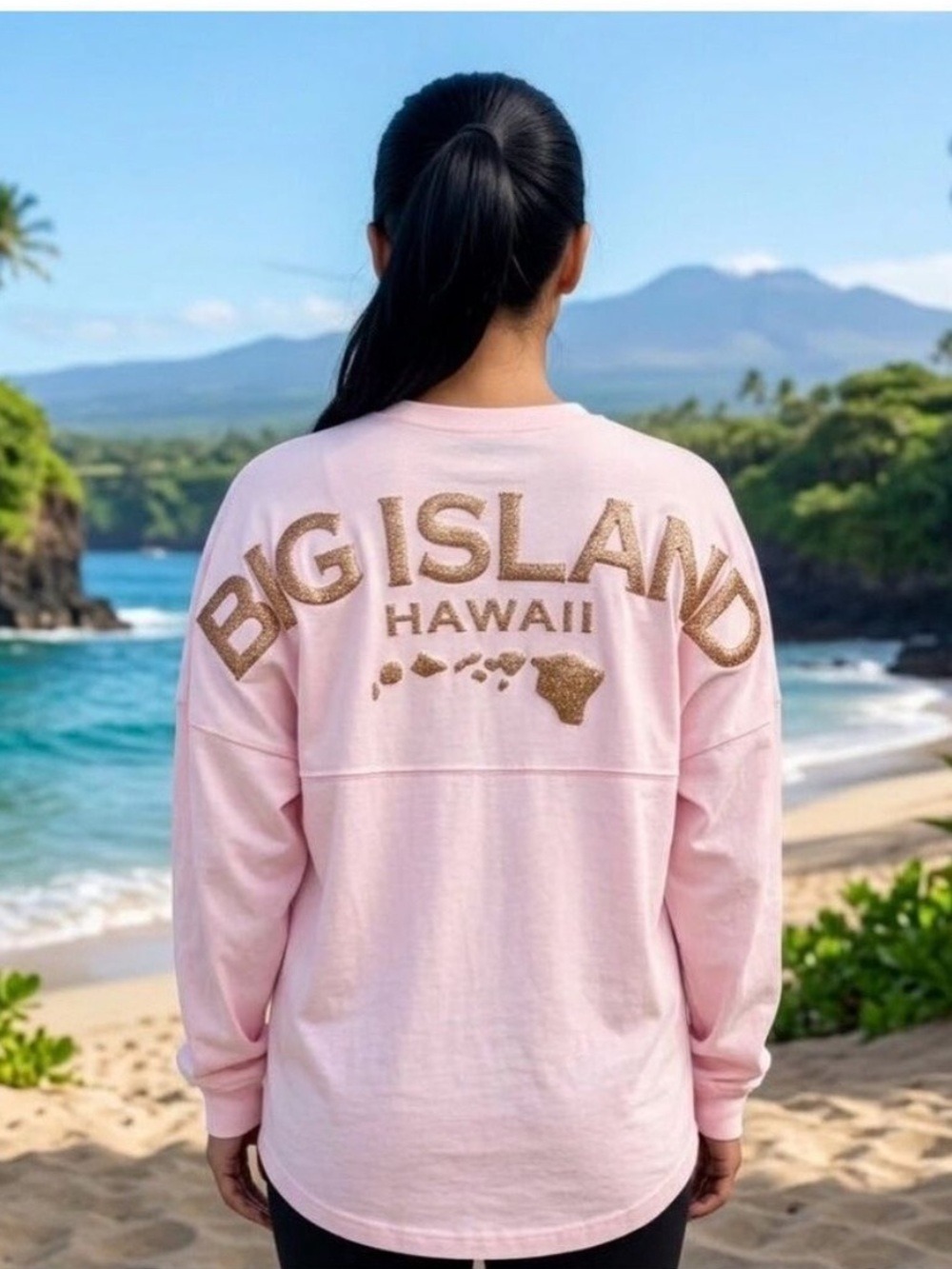 Spirit Jersey Big Island Hawaii in Rose Gold Glitter - Size Small